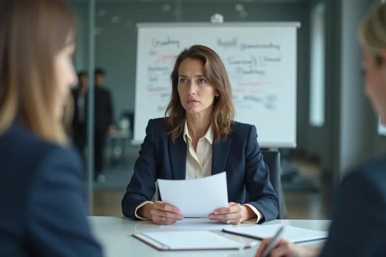 Femme professionnelle exprimant ses attentes lors d'une réunion de formation en entreprise